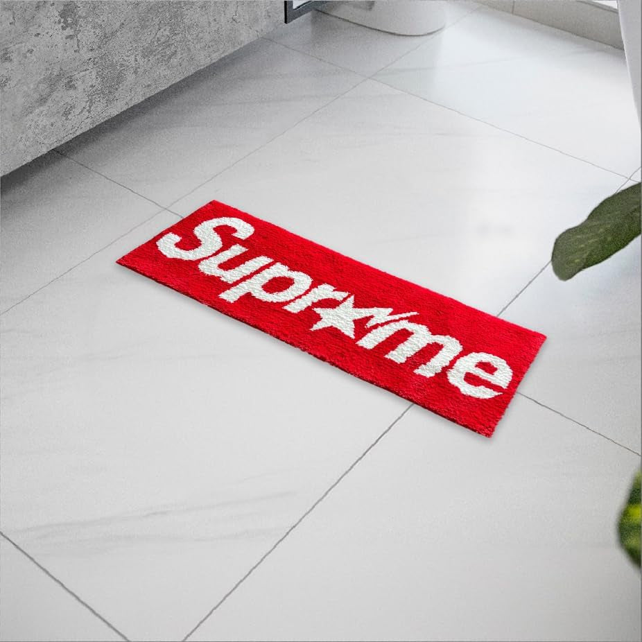 Supremed Rug - Hypebeast Room Decor - Handmade & Premium- 43 * 16In (110Cm) - Suprme Rug - Designer Rugs - Aesthetic Room Decor Rug