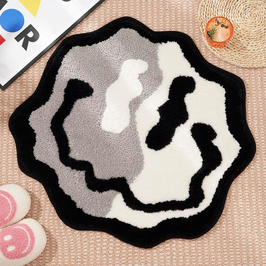 Trippy Happy Face Bath Mat Yingyang - Cool Rugs for Bedroom, Hypebeast Rug, Hippie Rug Non-Slip, Cute Fun Funky Trendy Rug, Cool Decor for Bedroom Bathroom Hallway