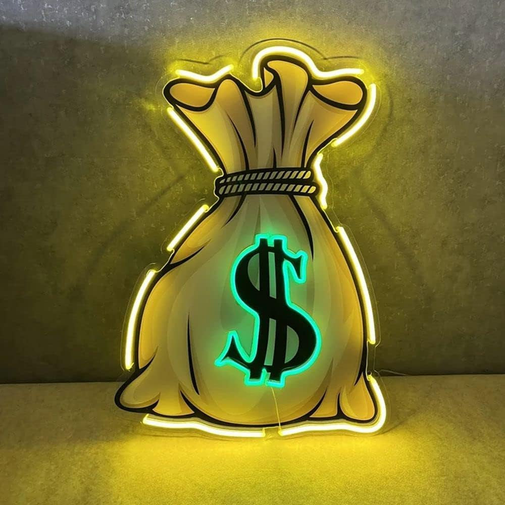 Money Bag Neon Signs for Wall Decor - Personalized Led Neon Lights Money Light up Led Sign Custom Light Signs USB Power Wall Wall Art Decoration,Size:40 * 30Cm