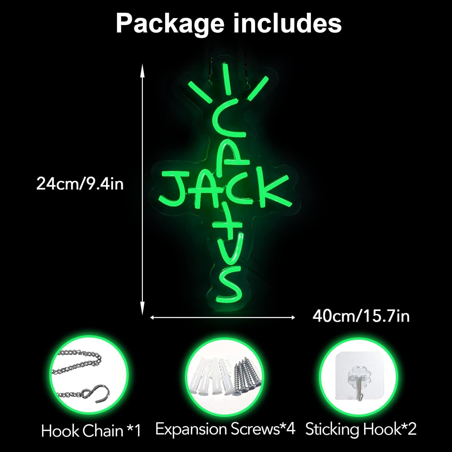 Cactus Jack Neon Sign Green Words Neon Light Sign Wall Art Neon Light for Rap Talking West Coast Light up Hanging Sign for Bedroom Home Bar Pub Party Decor USB Sign