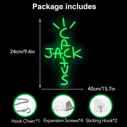 Cactus Jack Neon Sign Green Words Neon Light Sign Wall Art Neon Light for Rap Talking West Coast Light up Hanging Sign for Bedroom Home Bar Pub Party Decor USB Sign