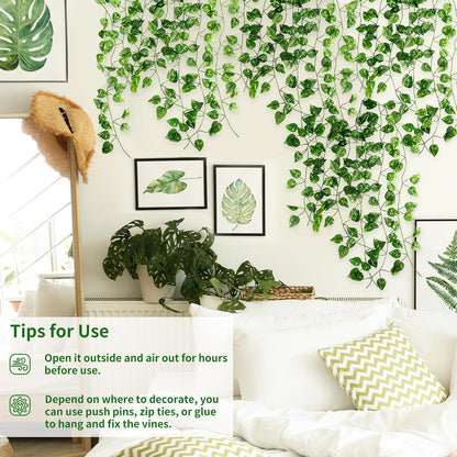 24 Pack 173Ft Artificial Ivy Greenery Garland, Fake Vines Hanging Plants Backdrop for Room Bedroom Wall Decor, Green Leaves for Jungle Theme Party Wedding Decoration