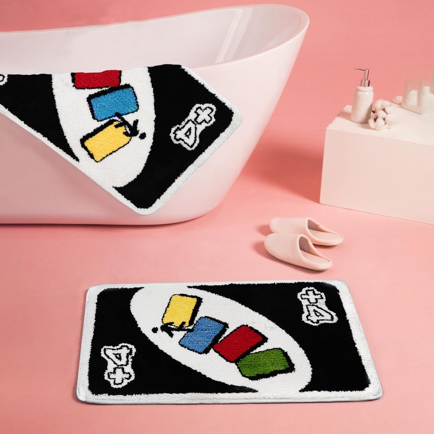 UNO Card Black Bathroom Rugs Non Slip, Fluffy Extra Soft and Absorbent Microfiber Cute Cool Funky Bath Mats, Aesthetic Unique Fun Carpet for Bathroom Shower Bedroom Floor Decor, 32 X 20 Inch