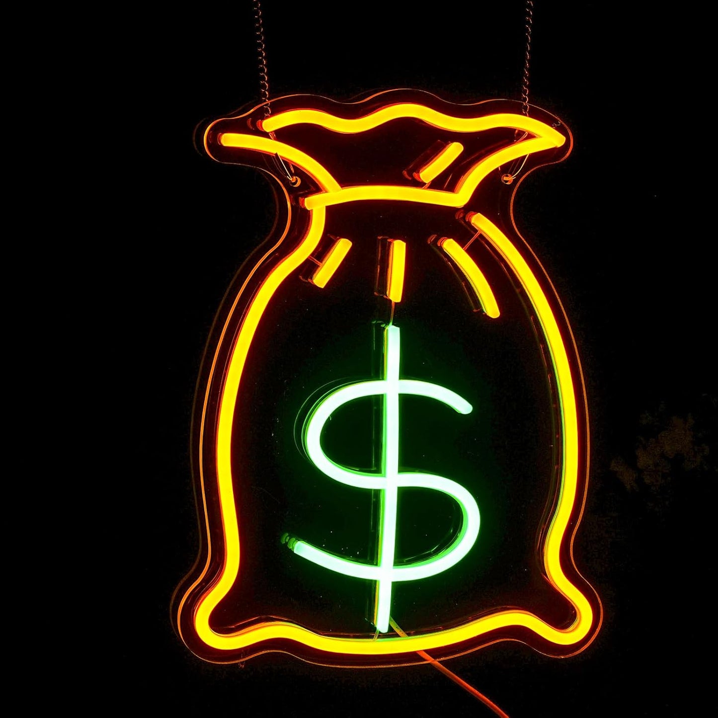 Bag of Money Neon Sign, Neon Sign for Wall Decor, Golden Yellow+Green Led Signs Usb Powered, Living Game Room Decor, for Bedroom Office Restaurant Bar Hotel Shop Party Birthday (14.2X10.8In)