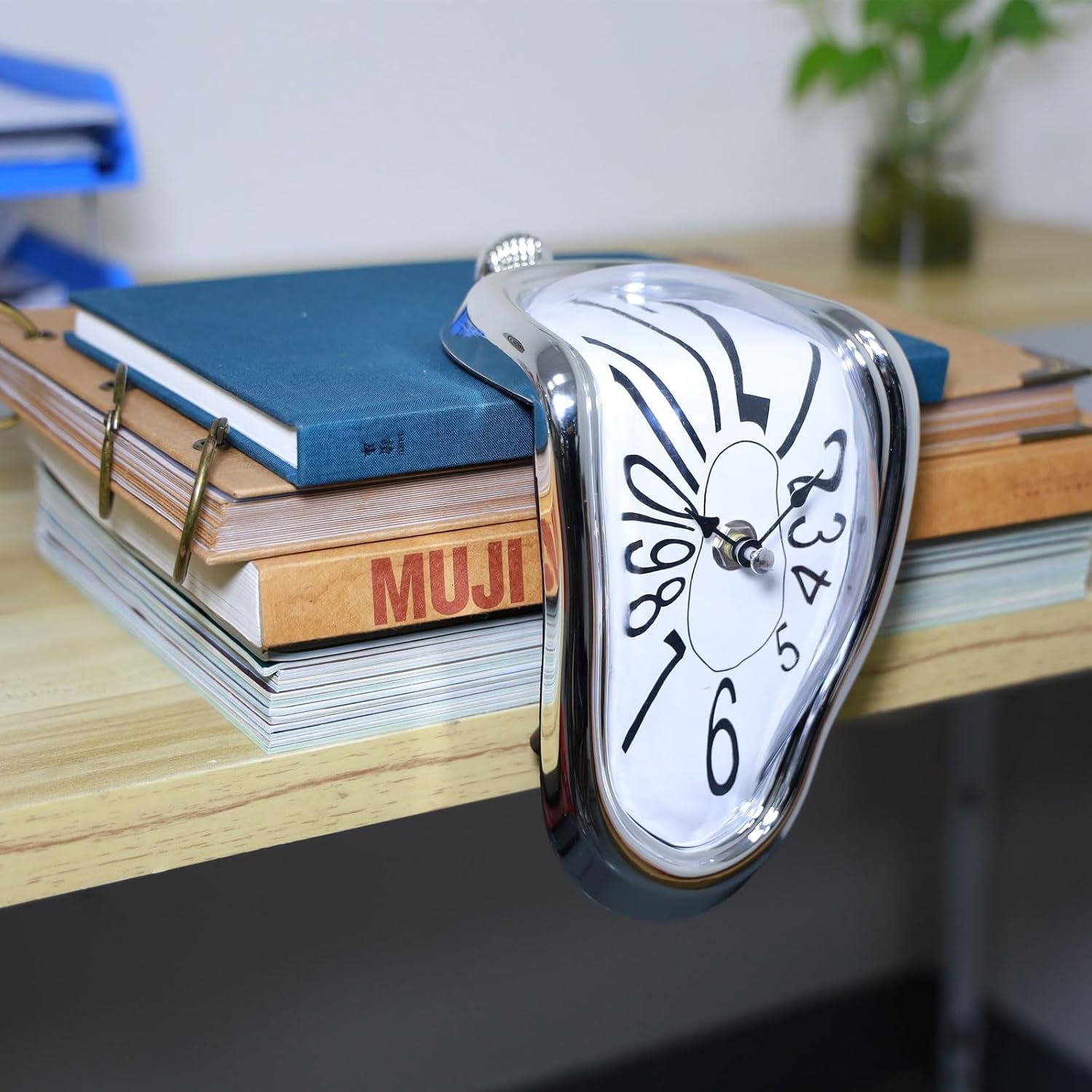 Melting Clock, Salvador Dali Watch Melted Clock for Decorative Home Office Shelf Desk Table Funny Creative Gift, Arab Silver