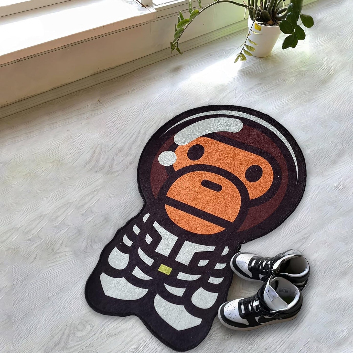 Astronaut Bape Rug Hypebeast Room Decor Cute Baby Monkey Rug Irregular Shaped Rug Machine Washable Non-Slip Carpet for Baby Room (Ultra Soft Quality, 1.3X2 Ft.)