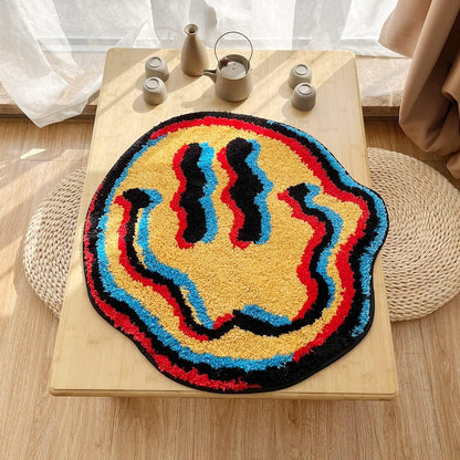 Trippy Smile Rug Smily Face Handmade Rug Tufted Smile Rug Gift for Friend Rugs for Bedroom Geek Gift Home Decor Carpet (23.6X23.6 Inch)