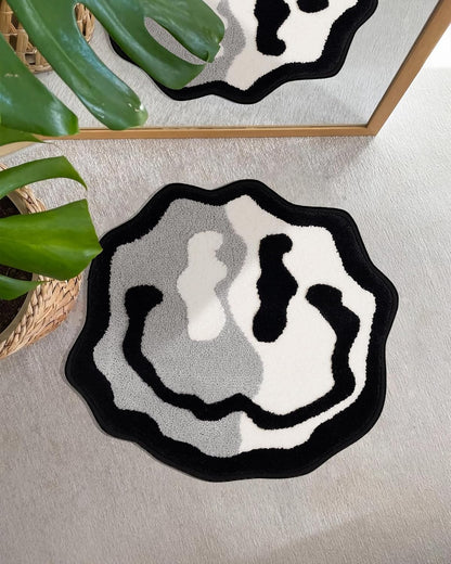 Trippy Happy Face Bath Mat Yingyang - Cool Rugs for Bedroom, Hypebeast Rug, Hippie Rug Non-Slip, Cute Fun Funky Trendy Rug, Cool Decor for Bedroom Bathroom Hallway