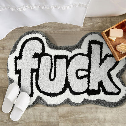 Funny Cute 2X3 Rugs for Bedroom Bathroom Dorm Kitchen Non Slip Machine Washable, Black White Gray Swear Words Funny Funky Cool Small Area Rug Fluffy Shaggy Bedside Accent Rug