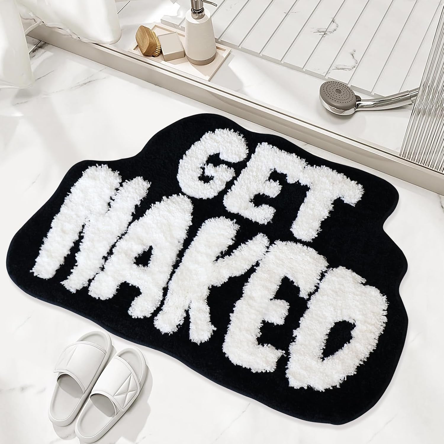 Get Naked Bath Mat, Cute Bathroom Rug for Bathroom Mat, Rregular Non Slip Shower Floor Matultra Soft Mat Funny Bathroom Decor (Black)