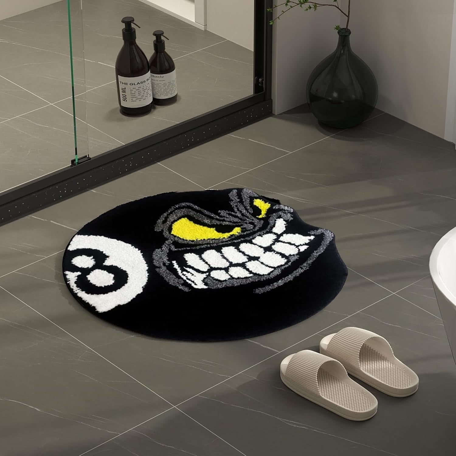 Angry 8 Ball Rug, 32" Cool Rugs 8 Ball Hypebeast Rug, Black round Rug for Bedroom, Flocking Soft Aesthetic Rug for Living Room Decor, Y2K Rug, Hypebeast Room Decor (32"X32")