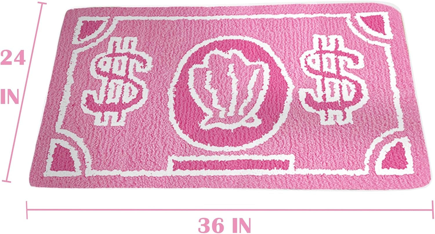 Pink Money Rug Cool Rugs for Bedroom Entrance Bathroom 2 X 3 Non Slip Front Door Rug, Green Entryway Doormat Washable Bath Mat, Funky Aesthetic Small Throw Runner Rugs Carpet for Kitchen Living Room