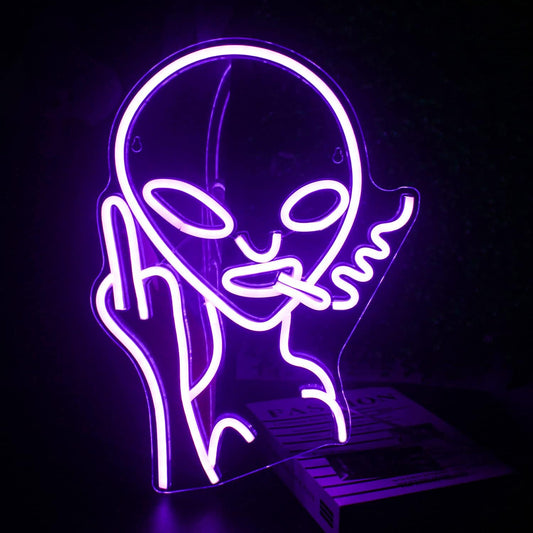 Purple Alien Neon Sign,Purple Neon Sign,Led Sign Alien Neon Signs for Wall Decor,Shop Bar Pub Man Cave,Teen Room,Game Room Decor,Hip Hop Party Neon Sign for Wall Decor,Party Bedroom