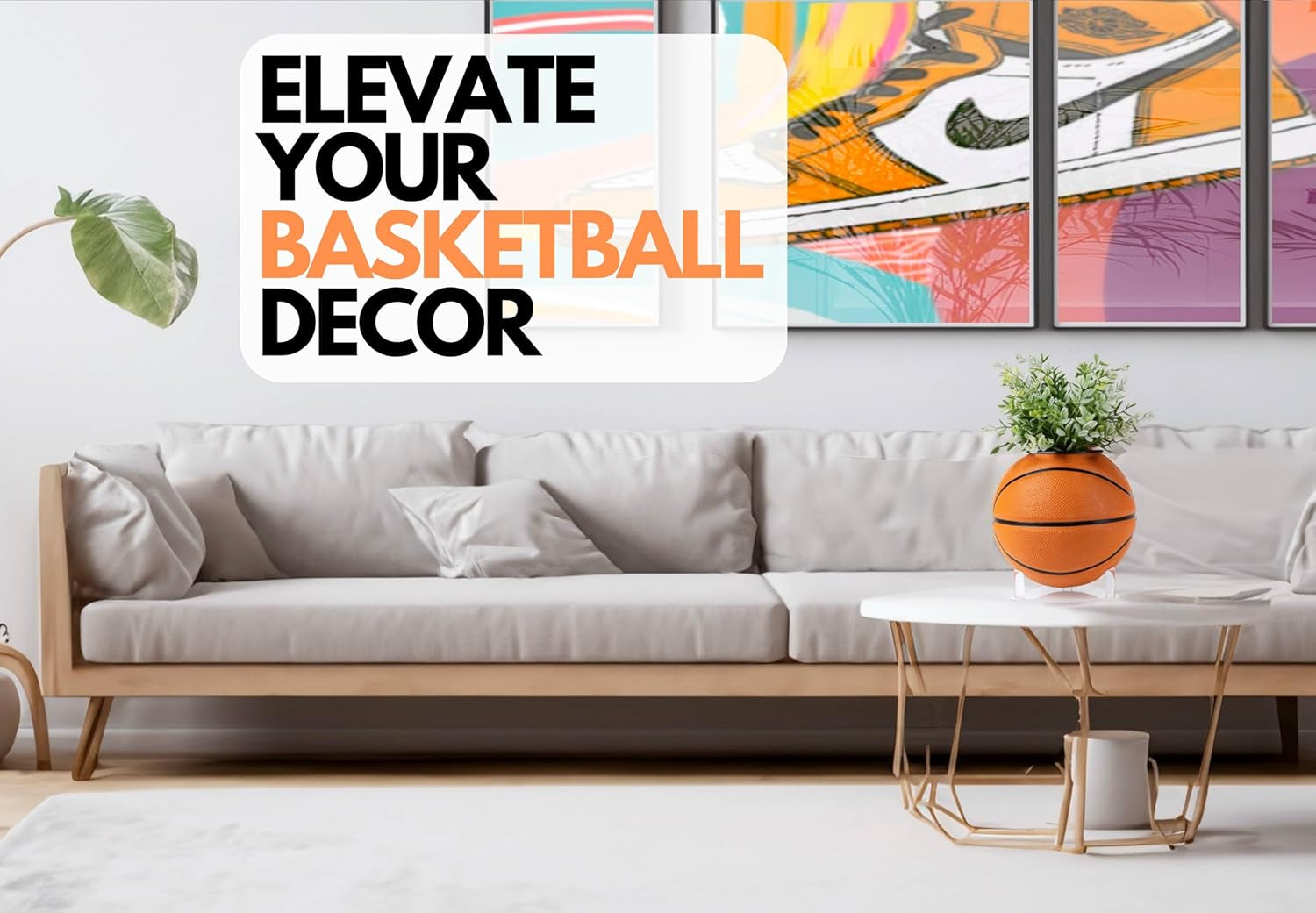 Basketball Planter Set - Basketball Decor with Sneakerhead Hypebeast Room Decor and a Splash of Hypebeast Decor. Funky Plant Pots for Basketball Room Decor Y2K (Orange)