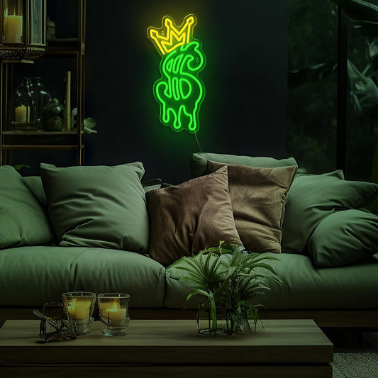 Money Neon Sign, Crown Dollar Neon Signs for Shop Store Wall Decor, USB Powered Adjustable Brightness Dollar LED Neon Light Sign for Man Cave Game Room Bar Pub Party Decor