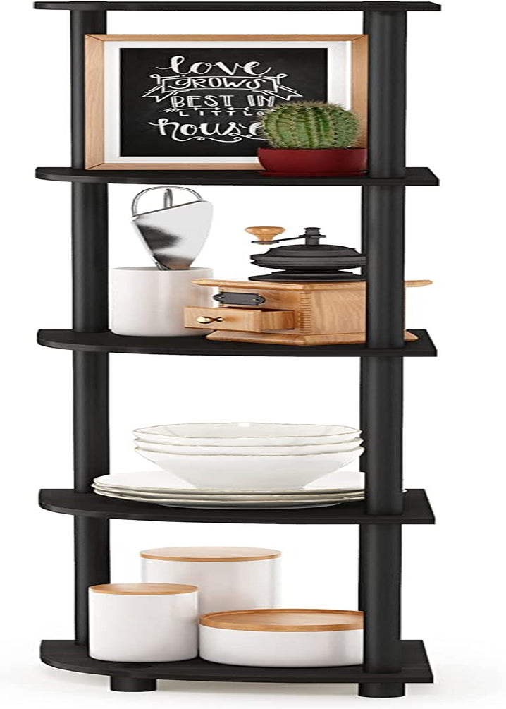 Turn-N-Tube 5 Tier Corner Display Rack Multipurpose Shelving Unit, 1-Pack, Espresso/Black