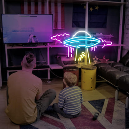 22-Inch Large UFO Neon Sign for Wall Decor, Spacecraft Cloud Alien LED Neon Light Flying Saucer USB Powered Space Dimmable Night Light for Kids Room Game Room Bedroom Men Cave Party Wall Lamp Gift