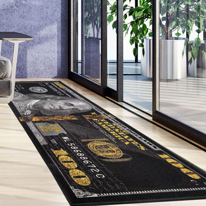 Black Money Rugs 100 Dollar Bill Cool Area Rug Door Mat Runner for Living Room Bedroom Indoor Outdoor Rug (31.5" X 78.7")