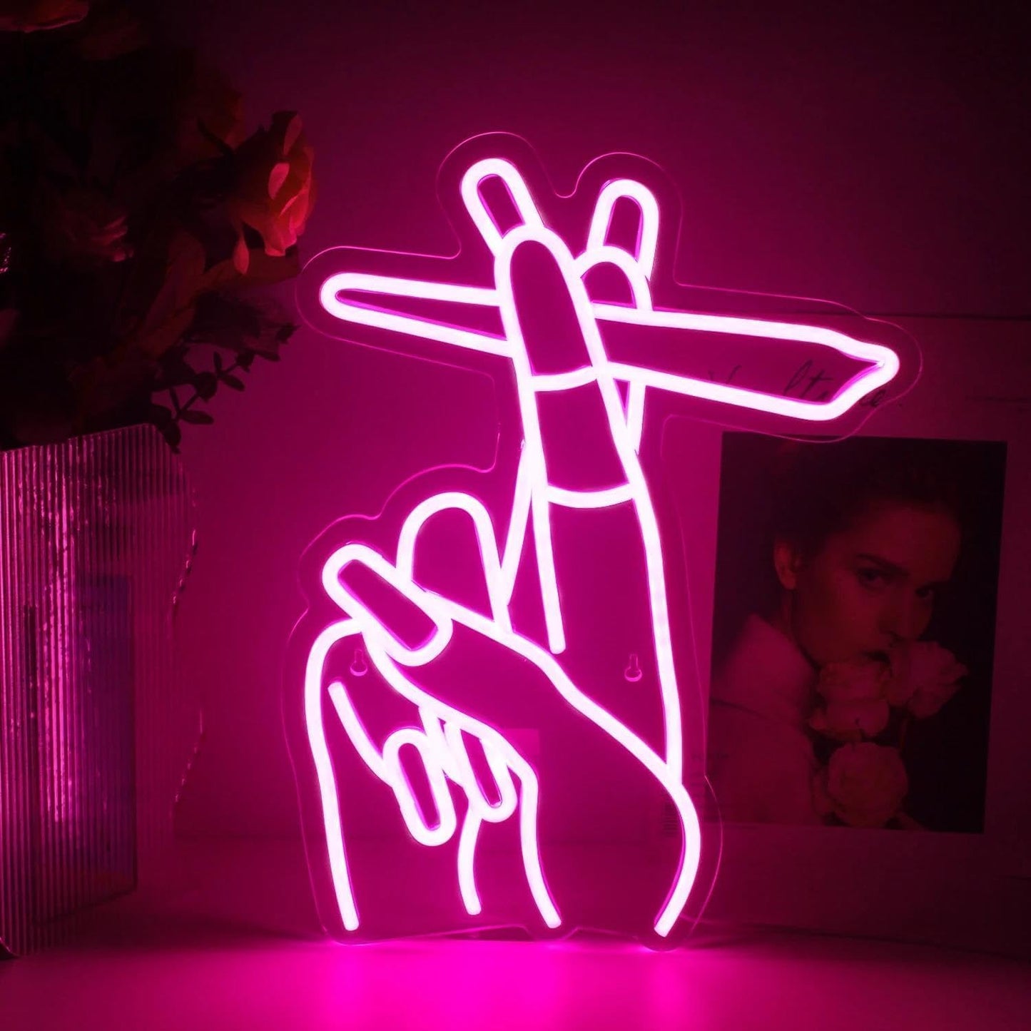 Hand Neon Signs Pink Led Neon Signs for Wall Decor, Gesture Neon Signs USB Hand Neon Light Signs Bar Light up Signs for Bedroom Living Room Office Restaurant Home Bar Party Game Room