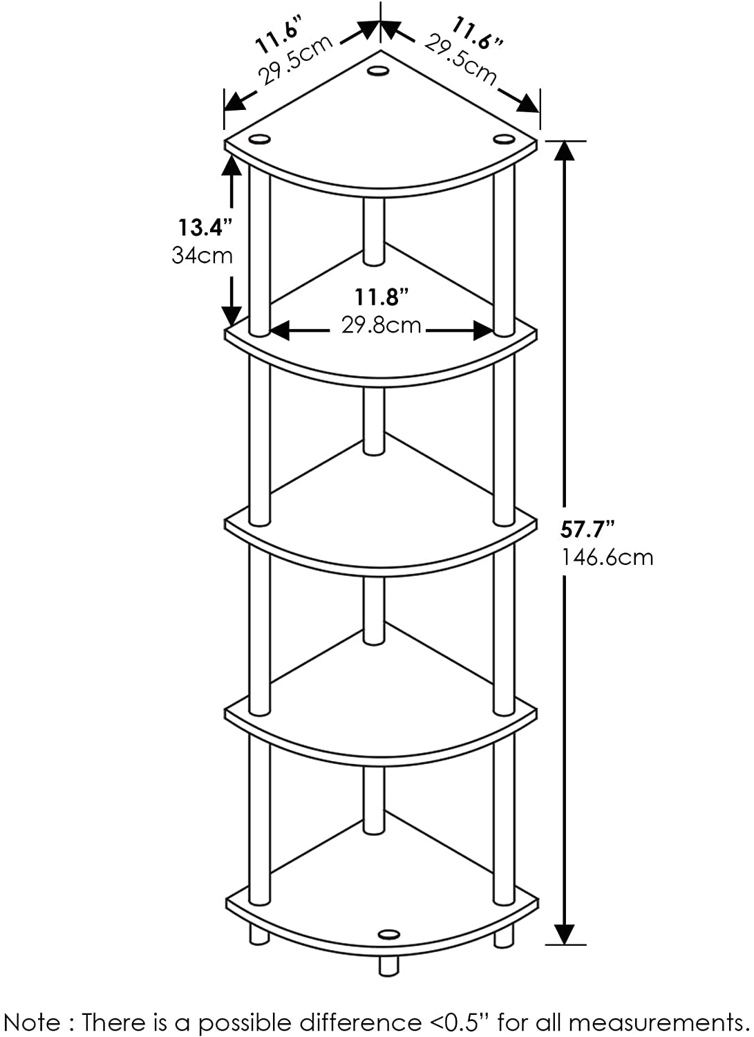 Turn-N-Tube 5 Tier Corner Display Rack Multipurpose Shelving Unit, 1-Pack, Espresso/Black