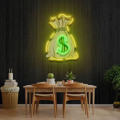 Money Bag Neon Signs for Wall Decor - Personalized Led Neon Lights Money Light up Led Sign Custom Light Signs USB Power Wall Wall Art Decoration,Size:40 * 30Cm