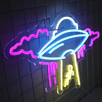 22-Inch Large UFO Neon Sign for Wall Decor, Spacecraft Cloud Alien LED Neon Light Flying Saucer USB Powered Space Dimmable Night Light for Kids Room Game Room Bedroom Men Cave Party Wall Lamp Gift