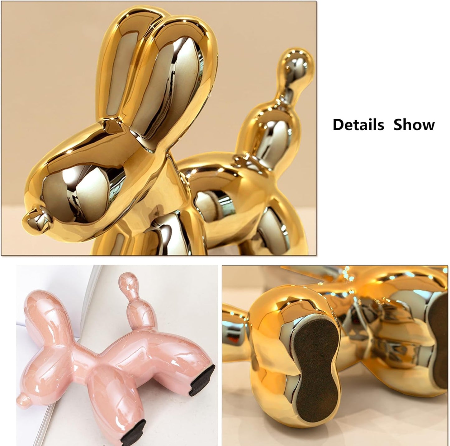 Ceramic Balloon Dog Statues Gold Modern Small Ceramic Animal Statues Decorative Ornaments for Living Room Bedroom Office Desktop Cabinet Cute Dog Statues Home Decor (Gold)