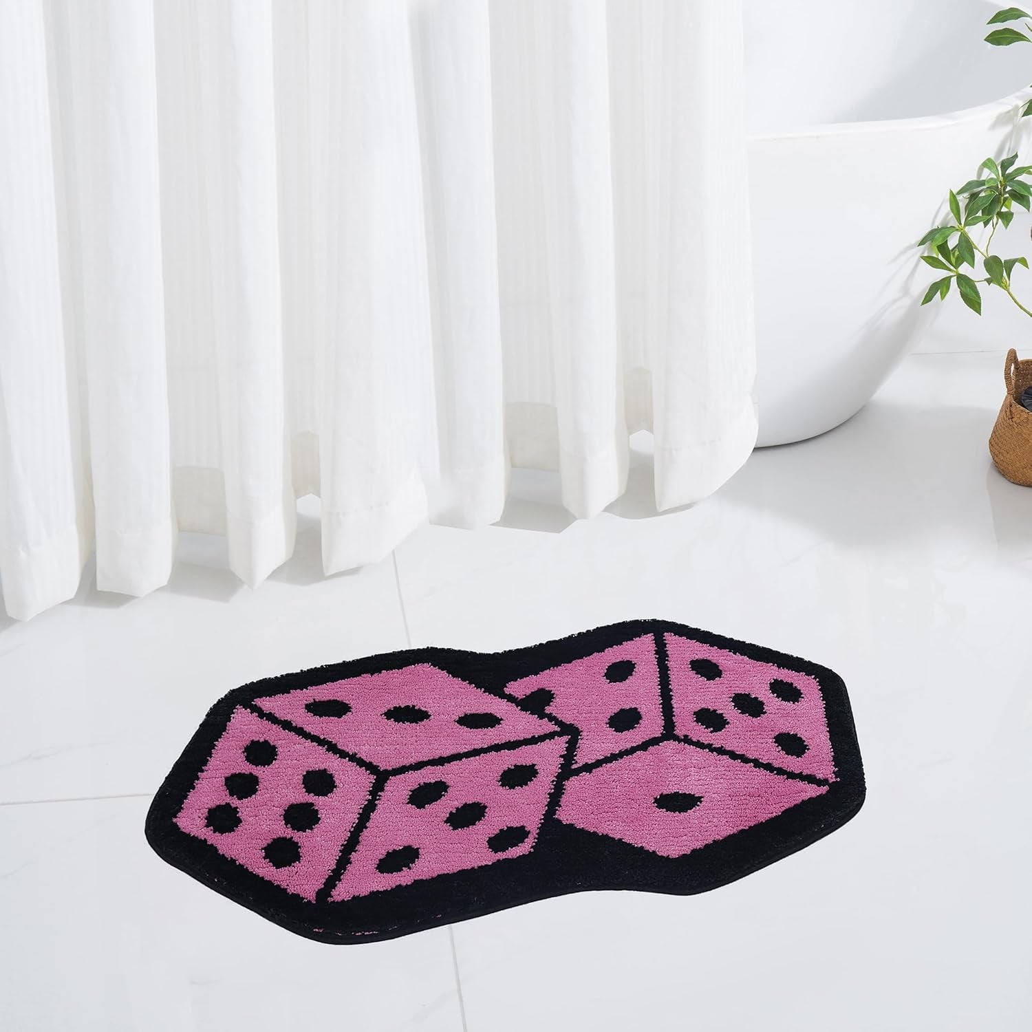 Bath Microfiber Rug, Soft and Absorbent Bathroom Mat, Quick-Dry Non-Slip Floor Rug for Shower, Bath, and Toilet, Dice Shape Design, 20X30 - Pink