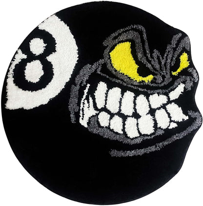 Angry 8 Ball Rug, 32" Cool Rugs 8 Ball Hypebeast Rug, Black round Rug for Bedroom, Flocking Soft Aesthetic Rug for Living Room Decor, Y2K Rug, Hypebeast Room Decor (32"X32")