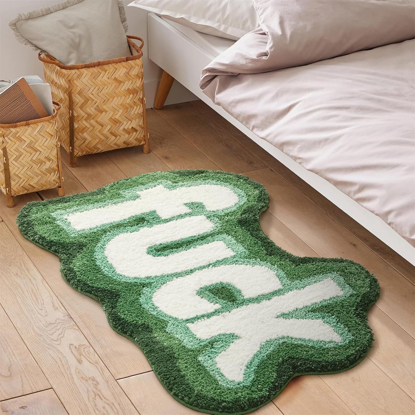 Green Cute Funky Bathroom Rugs Non Slip Washable, Shaggy Soft Absorbent Funny Cool Unique 2X3 Accent Throw Carpet Small Area Rugs for Bedroom Bathroom Dorm Kitchen Rude Swear Words Rug