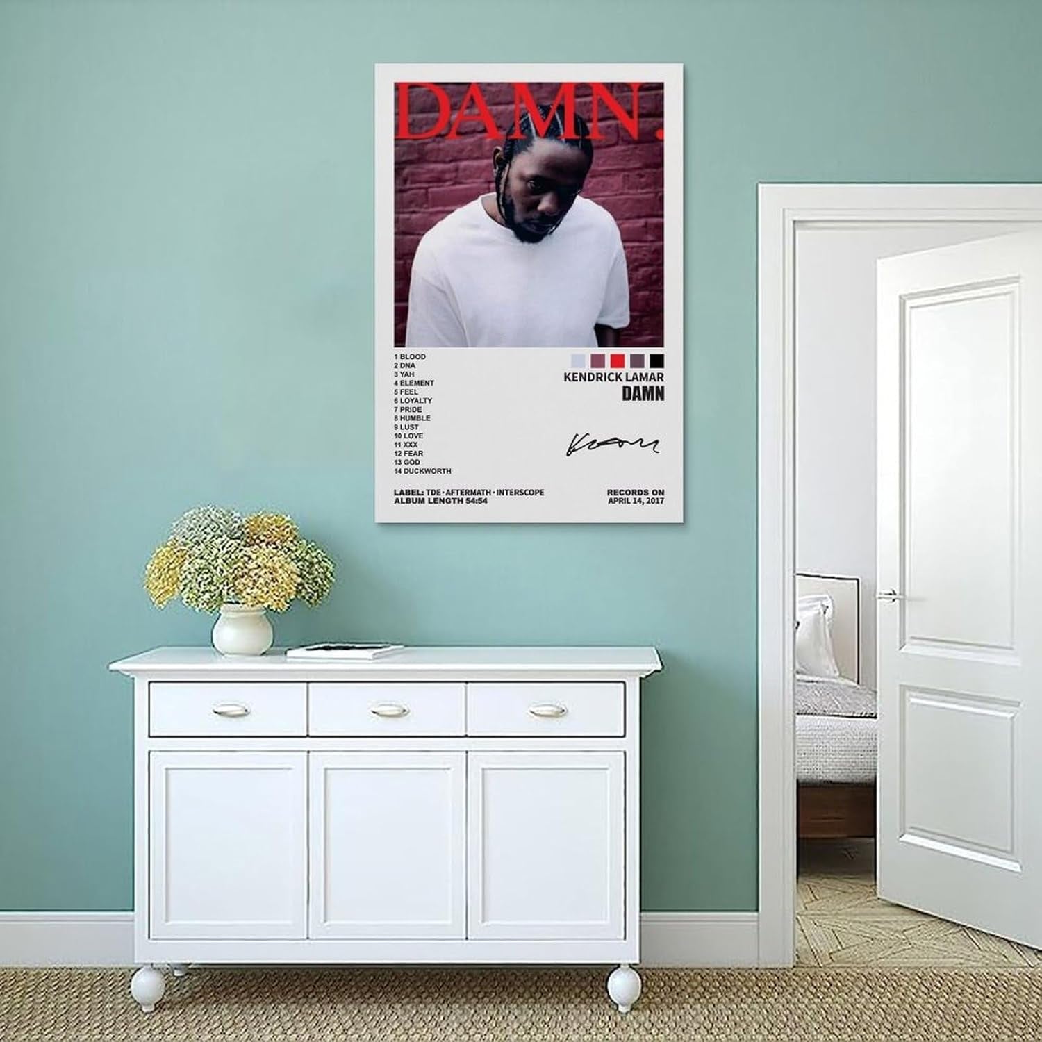 Kendrick Poster Lamar Music Poster Damn Album Cover Posters for Room Aesthetic Canvas Wall Art Bedroom Decor 24X36Inch(60X90Cm)