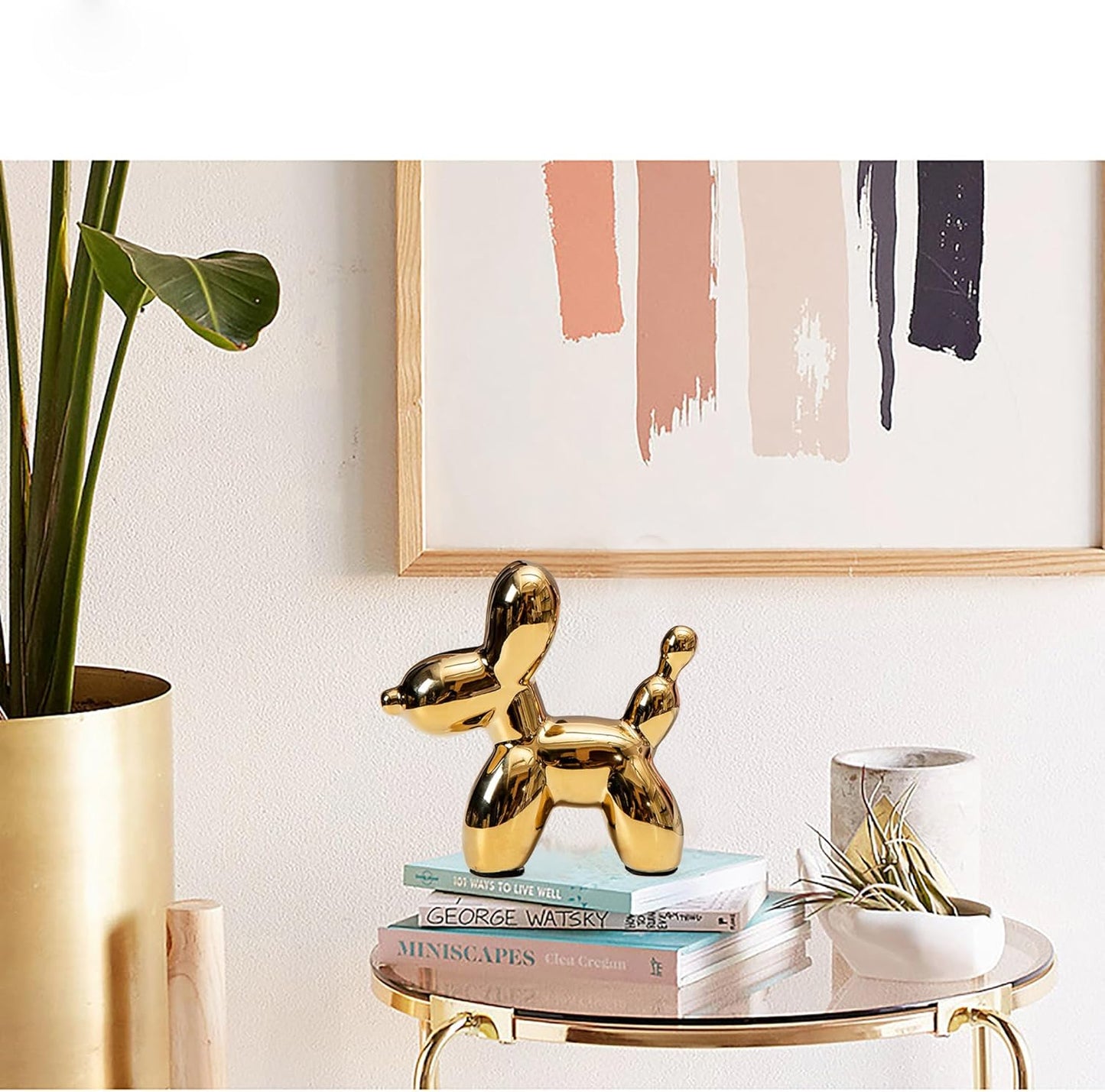 Ceramic Balloon Dog Statues Gold Modern Small Ceramic Animal Statues Decorative Ornaments for Living Room Bedroom Office Desktop Cabinet Cute Dog Statues Home Decor (Gold)