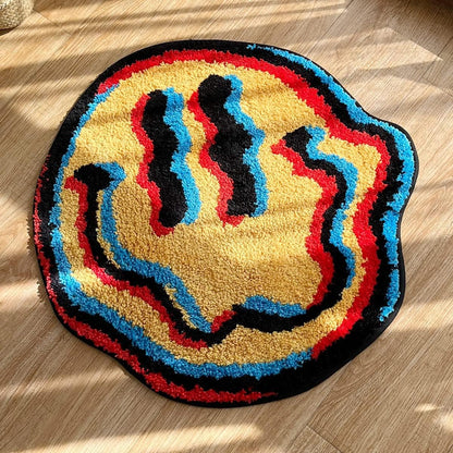 Trippy Smile Rug Smily Face Handmade Rug Tufted Smile Rug Gift for Friend Rugs for Bedroom Geek Gift Home Decor Carpet (23.6X23.6 Inch)