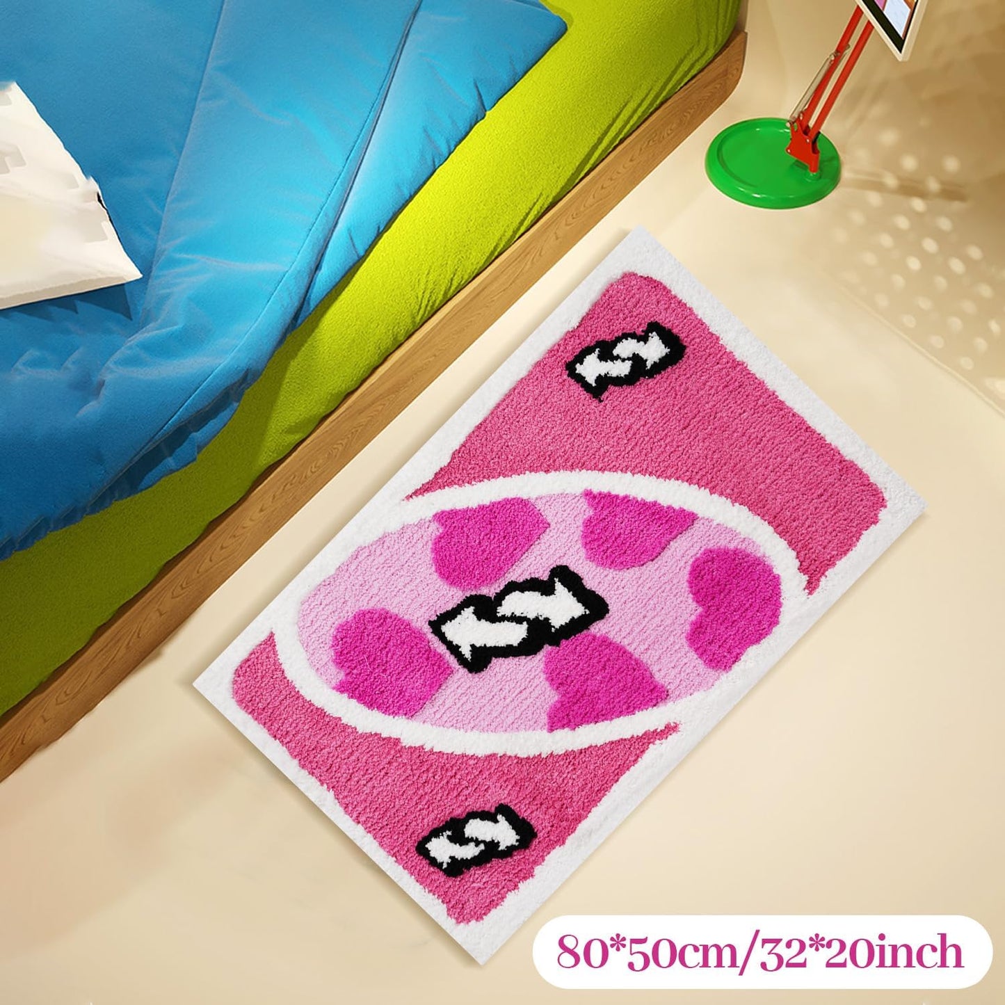 UNO Card Pink Bathroom Rugs Non Slip, Fluffy Extra Soft and Absorbent Microfiber Cute Cool Funky Bath Rugs Mats, Aesthetic Unique Fun Carpet for Bathroom Shower Floor Decor, 32 X 20 Inch