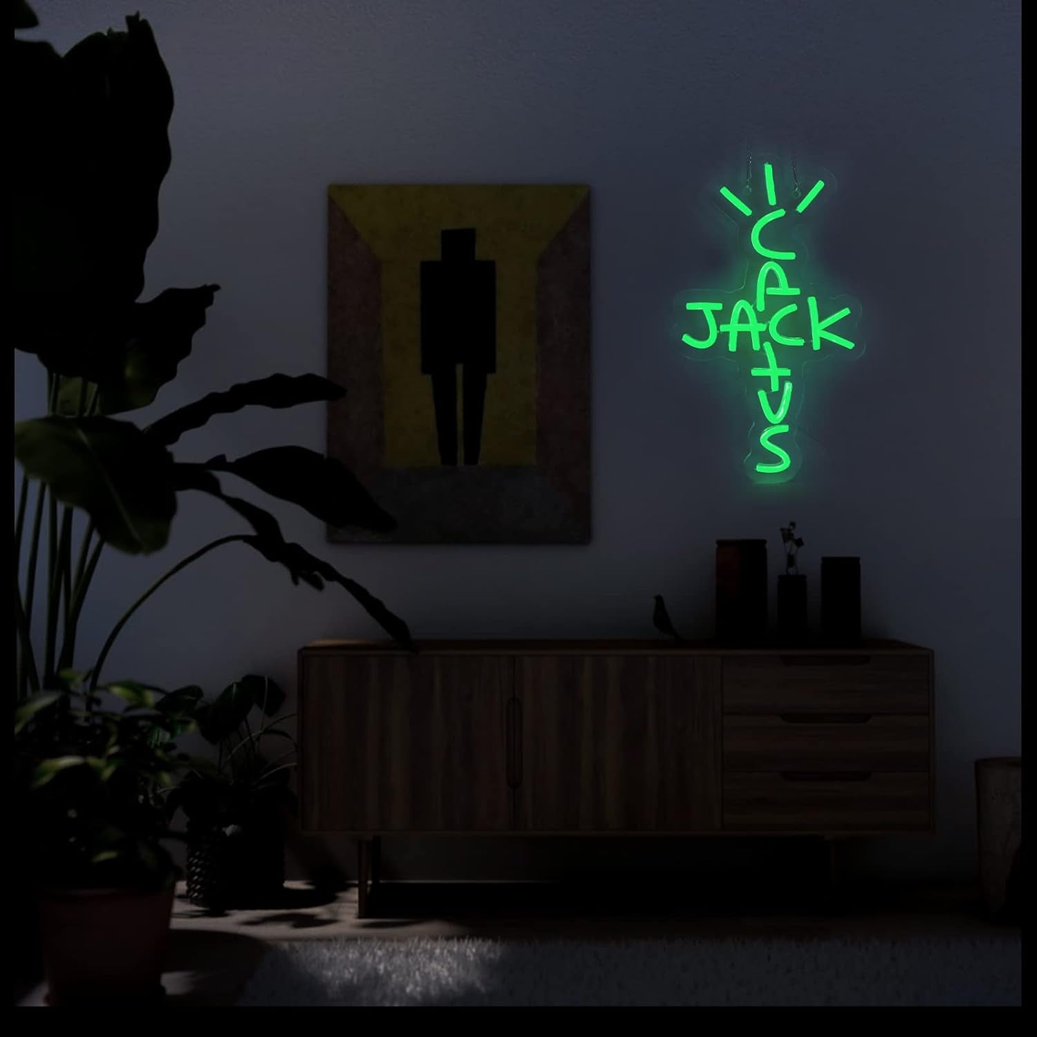 Cactus Jack Neon Sign Green Words Neon Light Sign Wall Art Neon Light for Rap Talking West Coast Light up Hanging Sign for Bedroom Home Bar Pub Party Decor USB Sign