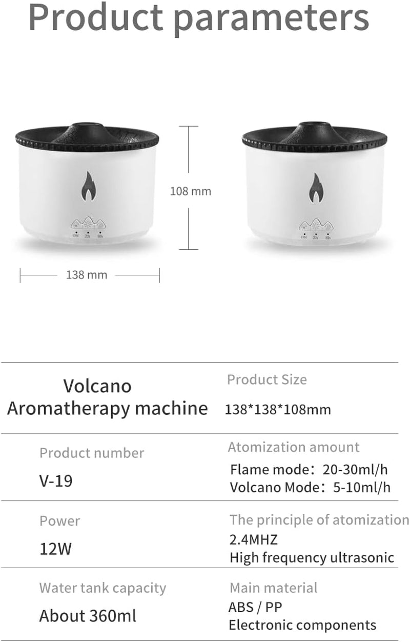 Aromatherapy Essential Oil Diffuser 360Ml,Volcano Diffuser/Humidifier, 2Mist Mosdes : Flame and Volcano, Included 50ML Hotel Collection Essential Oil for Home, Bedroom,Large Room