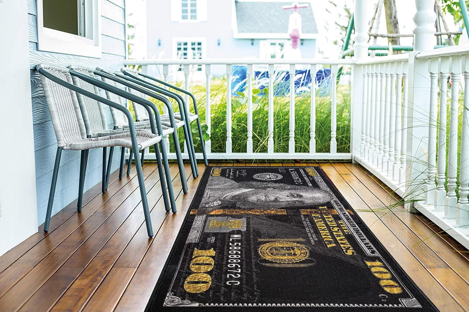 Black Money Rugs 100 Dollar Bill Cool Area Rug Door Mat Runner for Living Room Bedroom Indoor Outdoor Rug (31.5" X 78.7")