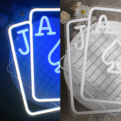 Playing Cards Neon Signs for Wall Decor Poker Teens Led Neon Light Blue White Usb Light Sign for Bedroom Casino Bar Hotel Play Room Birthday Party Decor