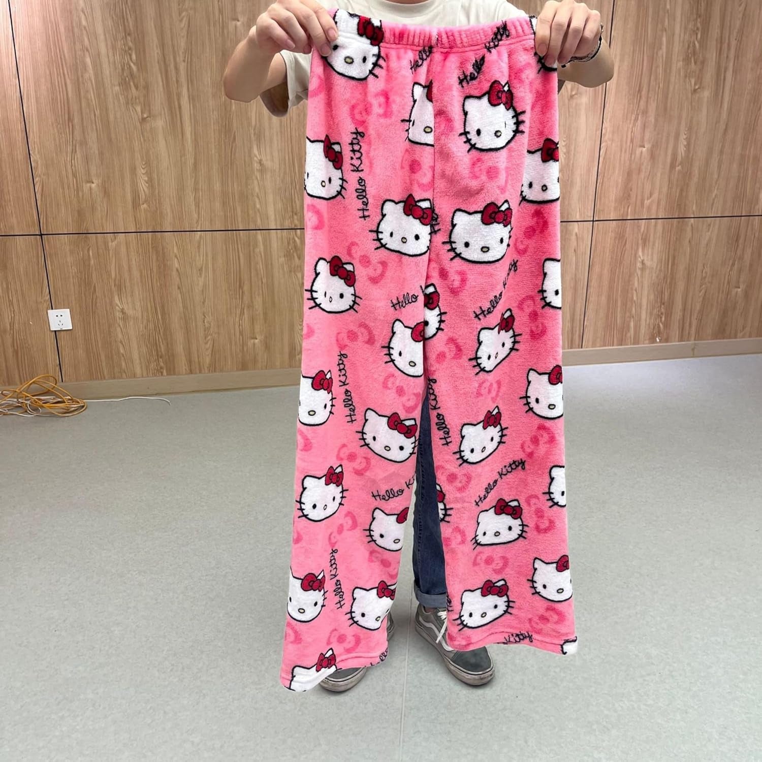 Anime Pajamas Pants Women Cartoon Family Christmas Pajama Pants Kawaii Flannel Pajama Pants Black and Pink