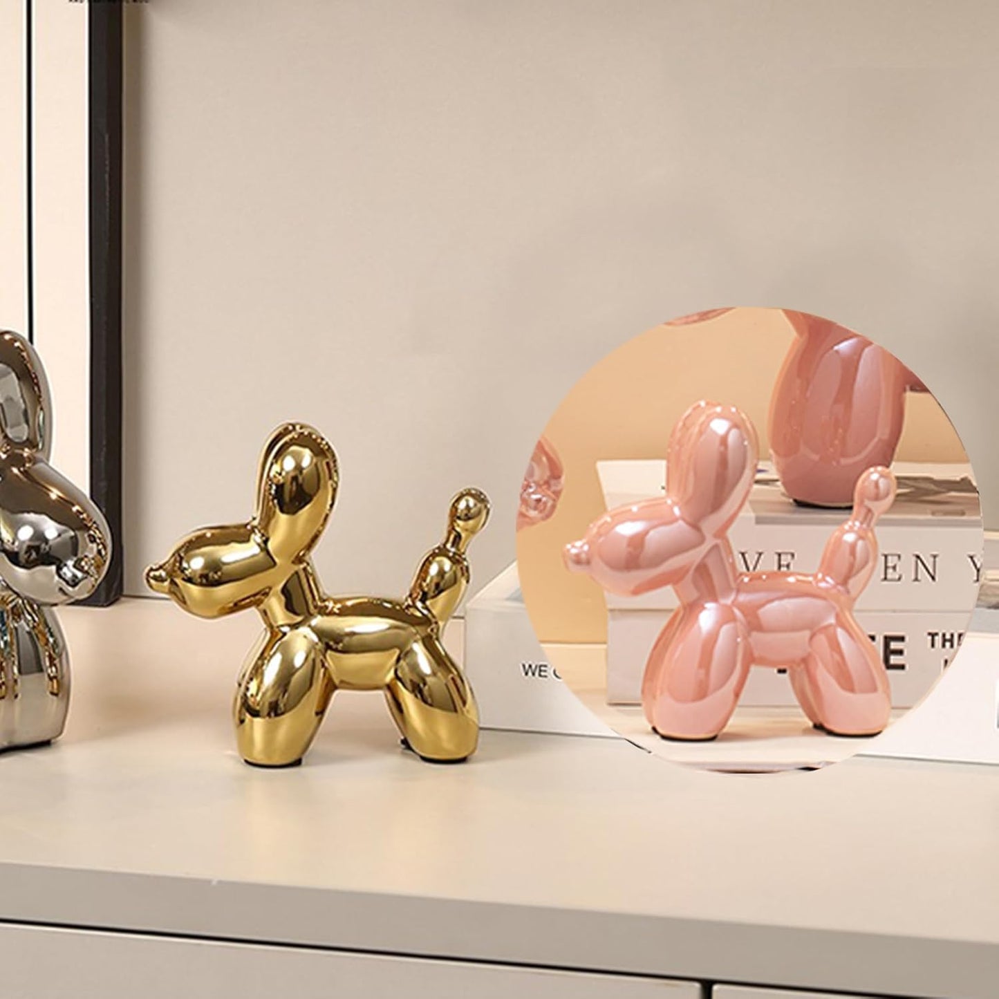 Ceramic Balloon Dog Statues Gold Modern Small Ceramic Animal Statues Decorative Ornaments for Living Room Bedroom Office Desktop Cabinet Cute Dog Statues Home Decor (Gold)