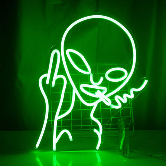 Green Alien Neon Sign,Neon Sign for Room,Alien Neon Signs for Wall Decor,Game Room Decor,Hip Hop Party LED Sign for Teen Room,Green Wall Decor,Bedroom Wall Decor,Home Wall,Party Light