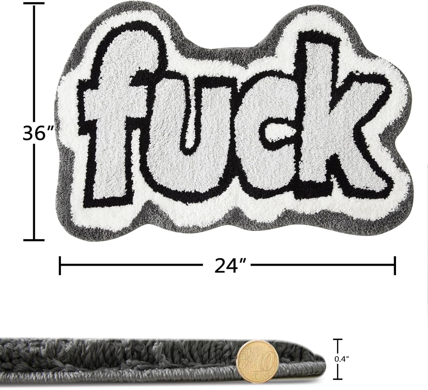 Funny Cute 2X3 Rugs for Bedroom Bathroom Dorm Kitchen Non Slip Machine Washable, Black White Gray Swear Words Funny Funky Cool Small Area Rug Fluffy Shaggy Bedside Accent Rug