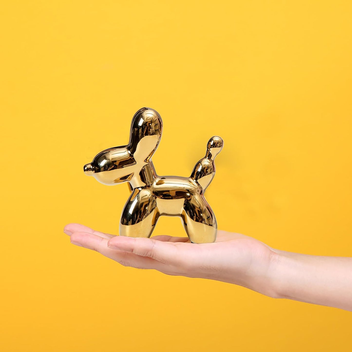 Ceramic Balloon Dog Statues Gold Modern Small Ceramic Animal Statues Decorative Ornaments for Living Room Bedroom Office Desktop Cabinet Cute Dog Statues Home Decor (Gold)