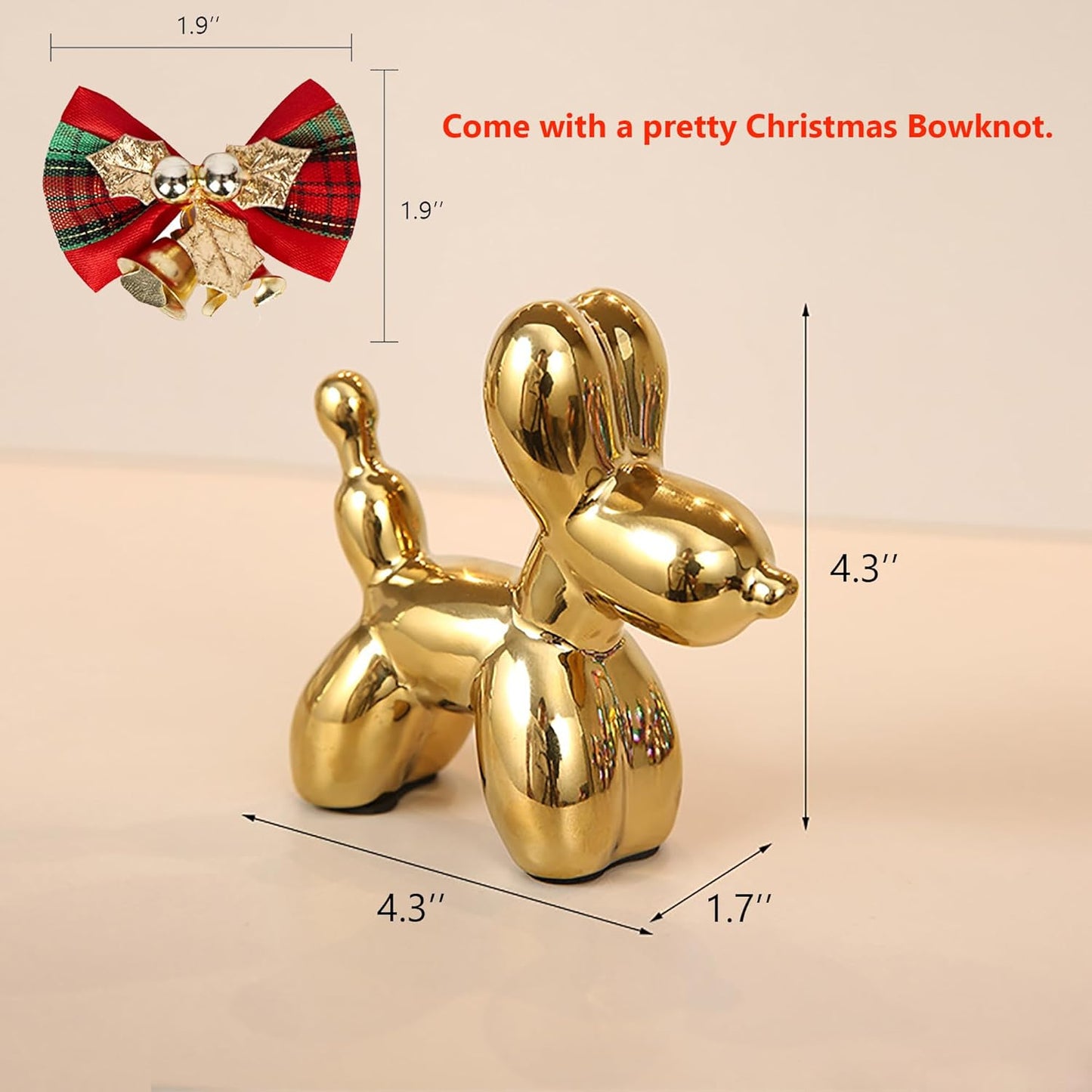 Ceramic Balloon Dog Statues Gold Modern Small Ceramic Animal Statues Decorative Ornaments for Living Room Bedroom Office Desktop Cabinet Cute Dog Statues Home Decor (Gold)