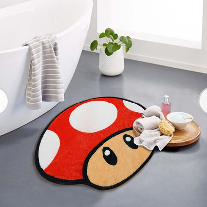 Cute Mushroom Bath Mat Red Irregular Shaped Bathroom Rugs for Kids Non-Slip Absorbent Washable Bath Mat Shaggy Kids Bedroom Rug Decor Entrance Door Mat for Shower Room and Bathtub