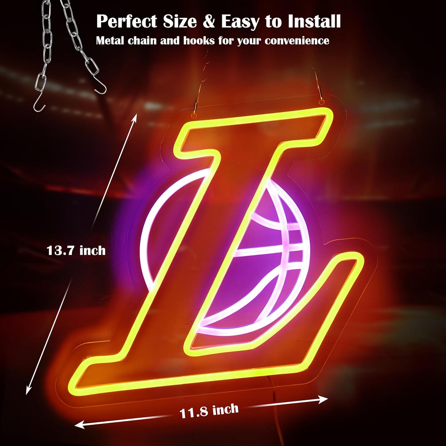 LA Basketball Neon Sign for Bedroom Wall Decor,Usb Powered Dimmable Led Neon Light,Christmas Gift for LA Basketball Fans Club Teen Kids Game Room Decor Party Light13.7×11.8 Inch