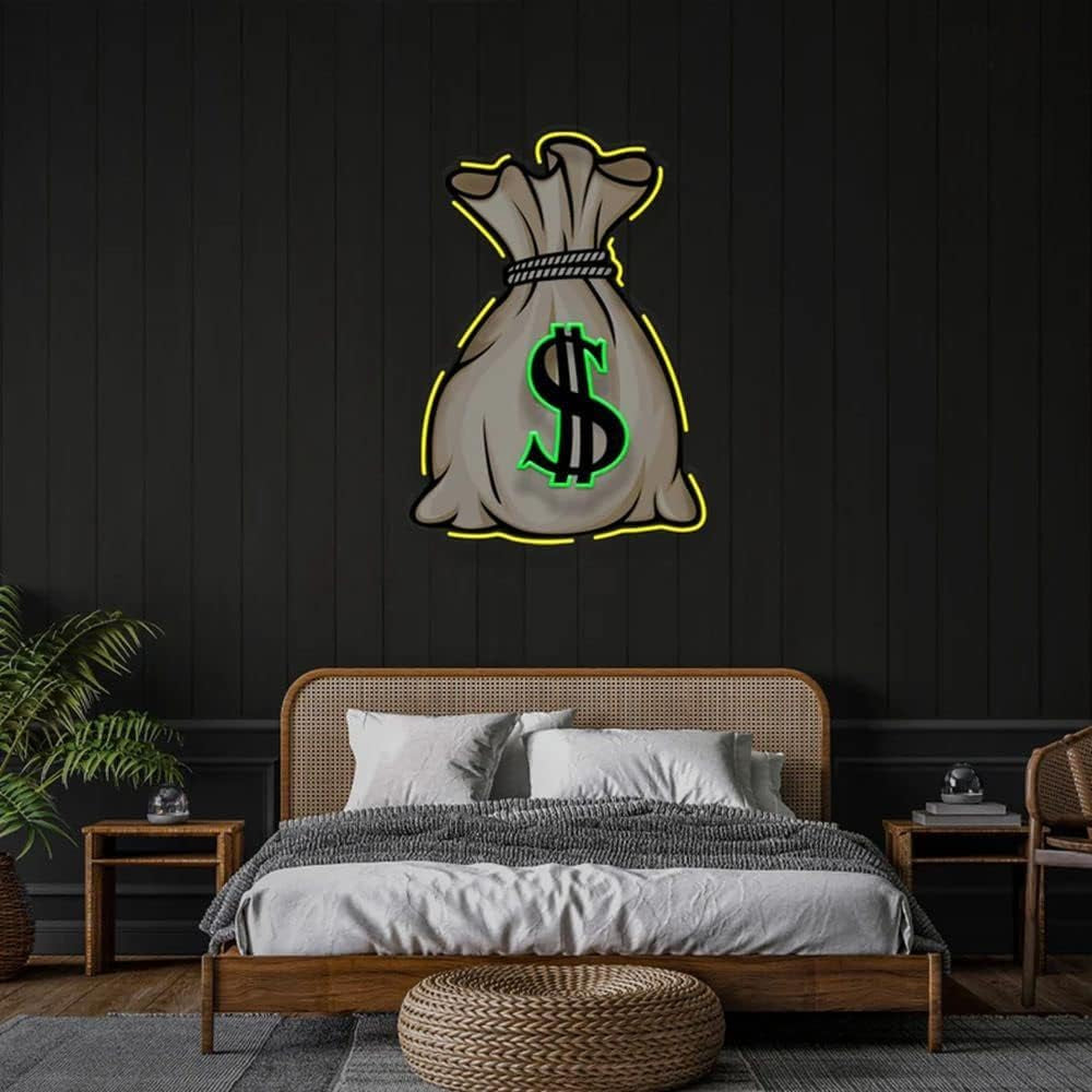 Money Bag Neon Signs for Wall Decor - Personalized Led Neon Lights Money Light up Led Sign Custom Light Signs USB Power Wall Wall Art Decoration,Size:40 * 30Cm