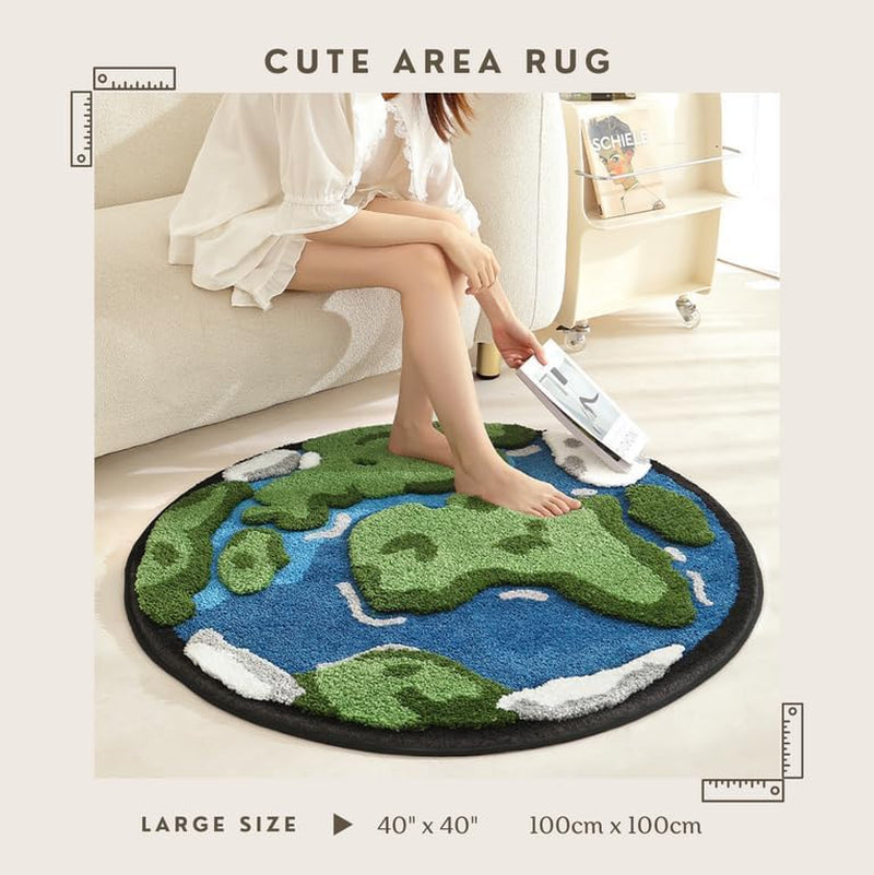 Cute Area Rug, Funny Earth Area Mats, Shaggy High Pile Non Slip Soft Absorbent Washable, Bedroom Bedside Bathroom Kids Gaming Nursery Room Rugs Home Decor Rug (Earth, 40" X 40")