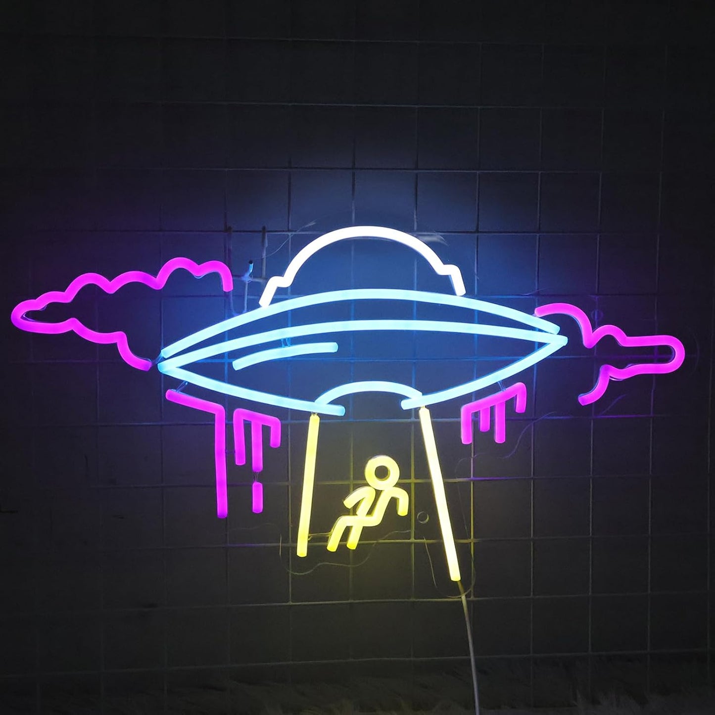 22-Inch Large UFO Neon Sign for Wall Decor, Spacecraft Cloud Alien LED Neon Light Flying Saucer USB Powered Space Dimmable Night Light for Kids Room Game Room Bedroom Men Cave Party Wall Lamp Gift