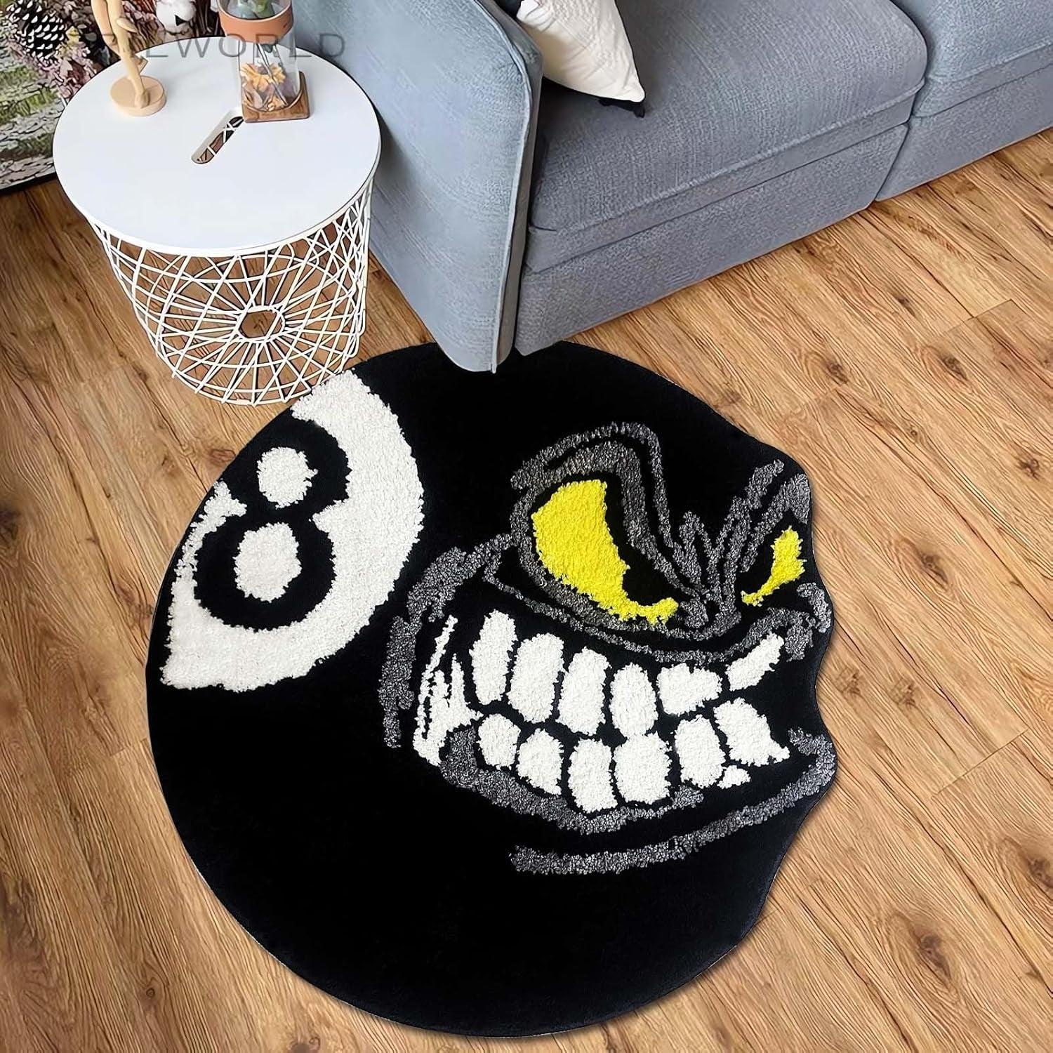 Angry 8 Ball Rug, 32" Cool Rugs 8 Ball Hypebeast Rug, Black round Rug for Bedroom, Flocking Soft Aesthetic Rug for Living Room Decor, Y2K Rug, Hypebeast Room Decor (32"X32")